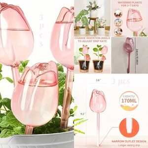 NWT Adorable 3 Pieces Pink Tulips Irrigation Stems Never Forget To Water Again!